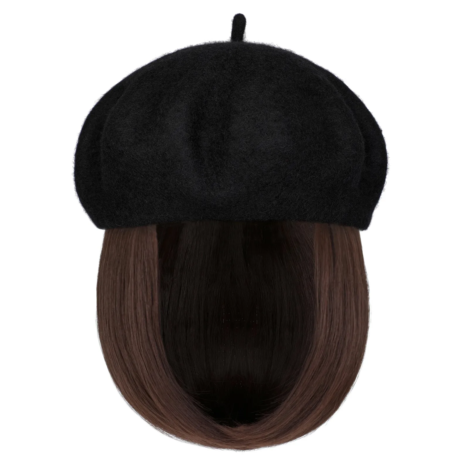 Wigyy Bob Hat Wig 9.5 Inch Straight Short Synthetic Bobo wigs Hat with hair Natural balck French Wool Artist Attached