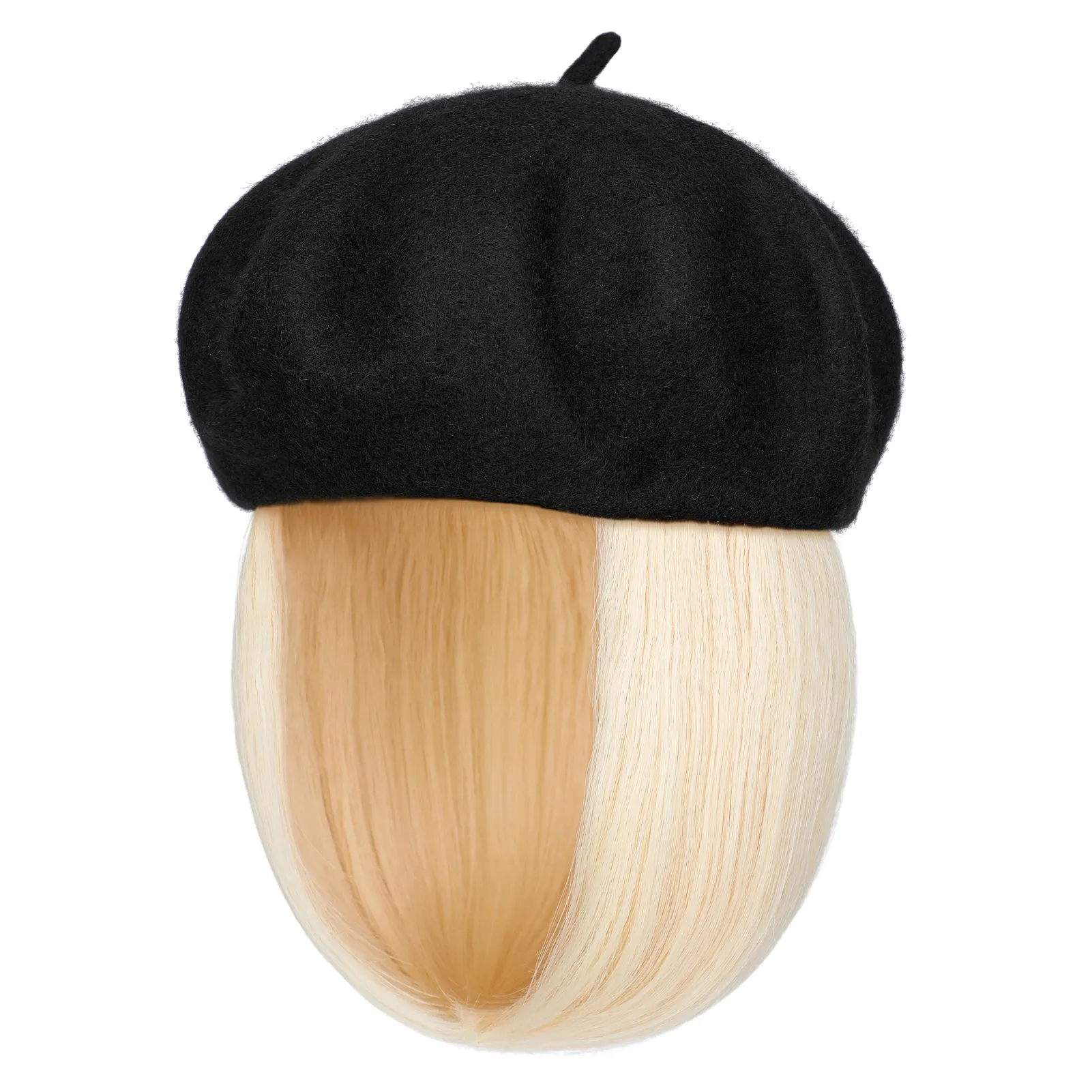 Wigyy Bob Hat Wig 9.5 Inch Straight Short Synthetic Bobo wigs Hat with hair Natural balck French Wool Artist Attached