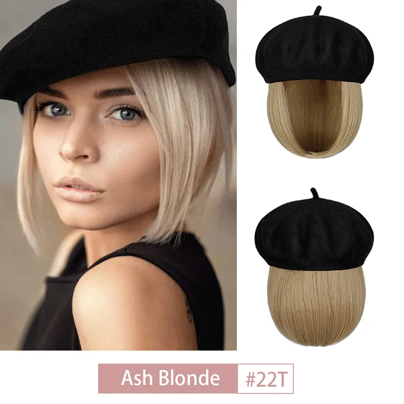 Wigyy Bob Hat Wig 9.5 Inch Straight Short Synthetic Bobo wigs Hat with hair Natural balck French Wool Artist Attached