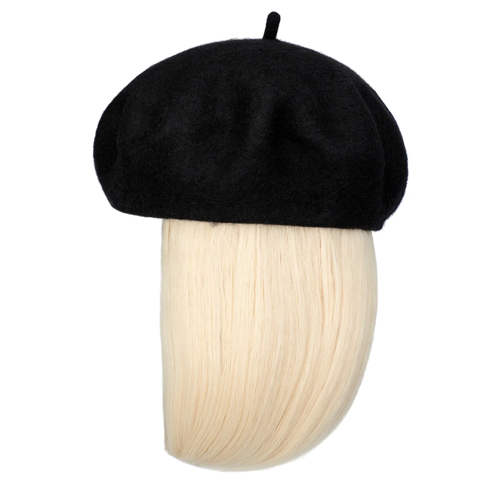 Wigyy Bob Hat Wig 9.5 Inch Straight Short Synthetic Bobo wigs Hat with hair Natural balck French Wool Artist Attached