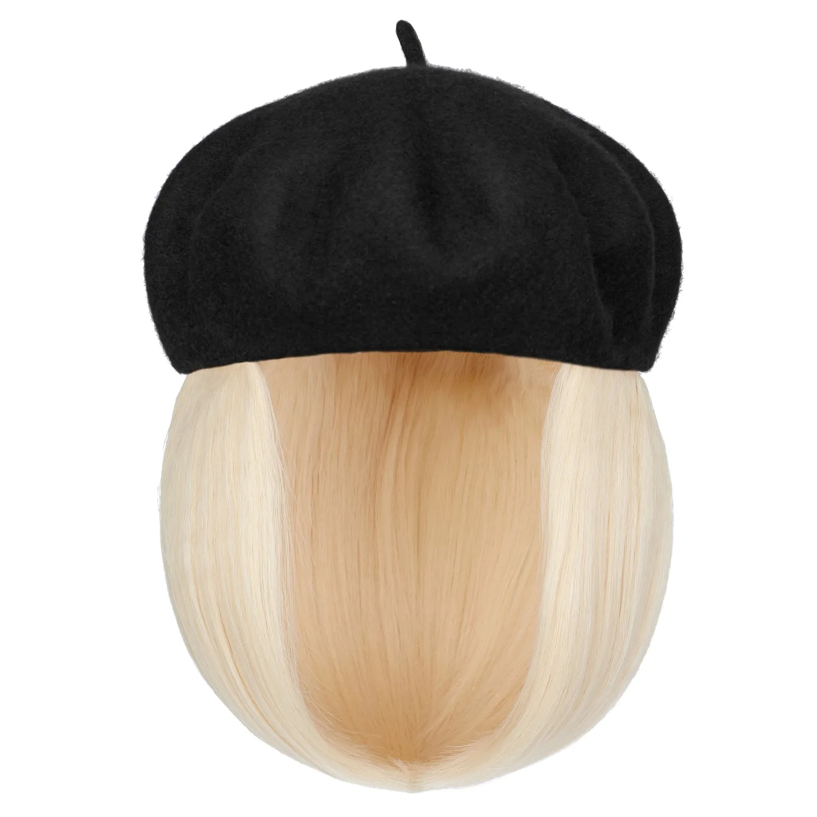 Wigyy Bob Hat Wig 9.5 Inch Straight Short Synthetic Bobo wigs Hat with hair Natural balck French Wool Artist Attached