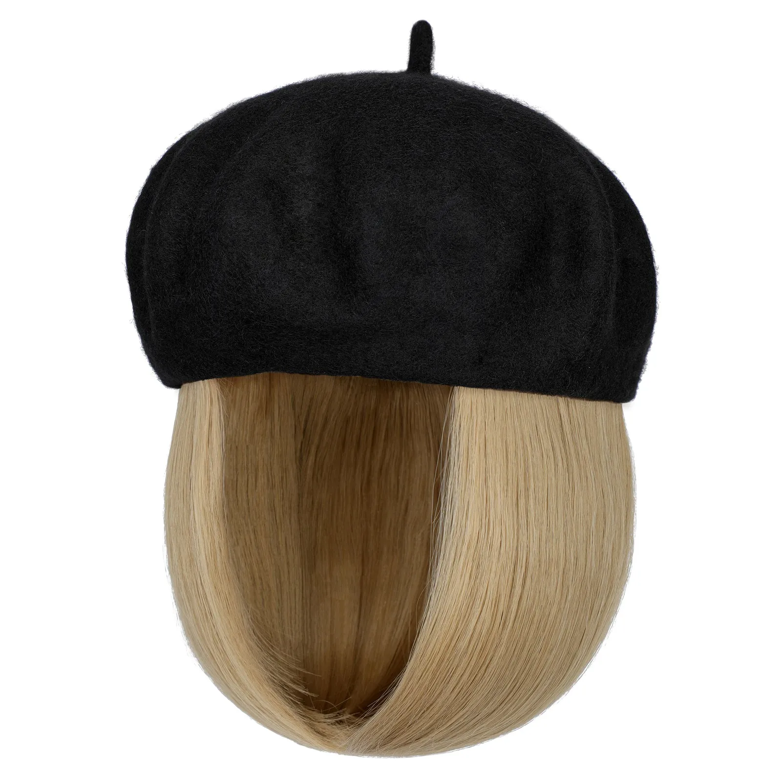 Wigyy Bob Hat Wig 9.5 Inch Straight Short Synthetic Bobo wigs Hat with hair Natural balck French Wool Artist Attached