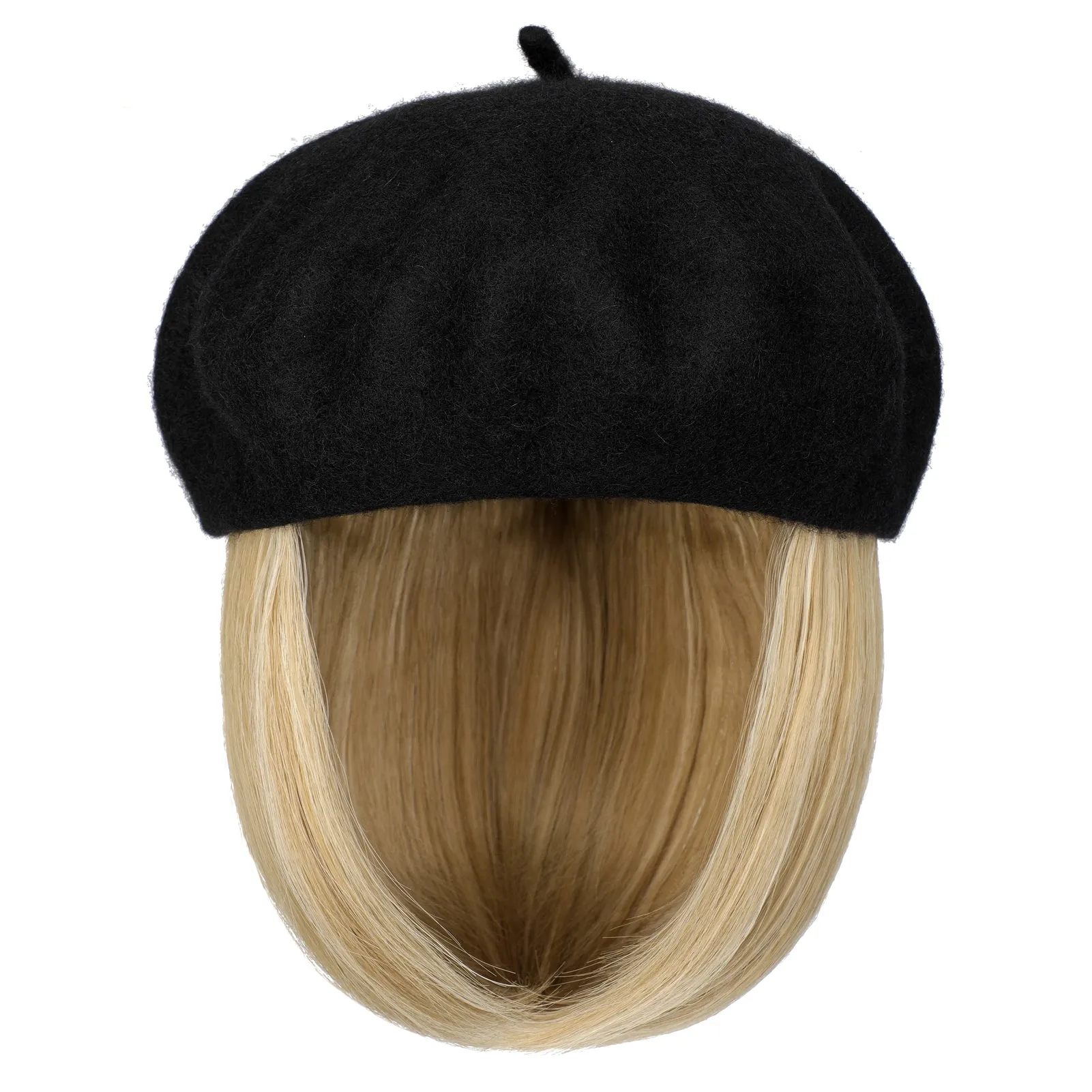 Wigyy Bob Hat Wig 9.5 Inch Straight Short Synthetic Bobo wigs Hat with hair Natural balck French Wool Artist Attached