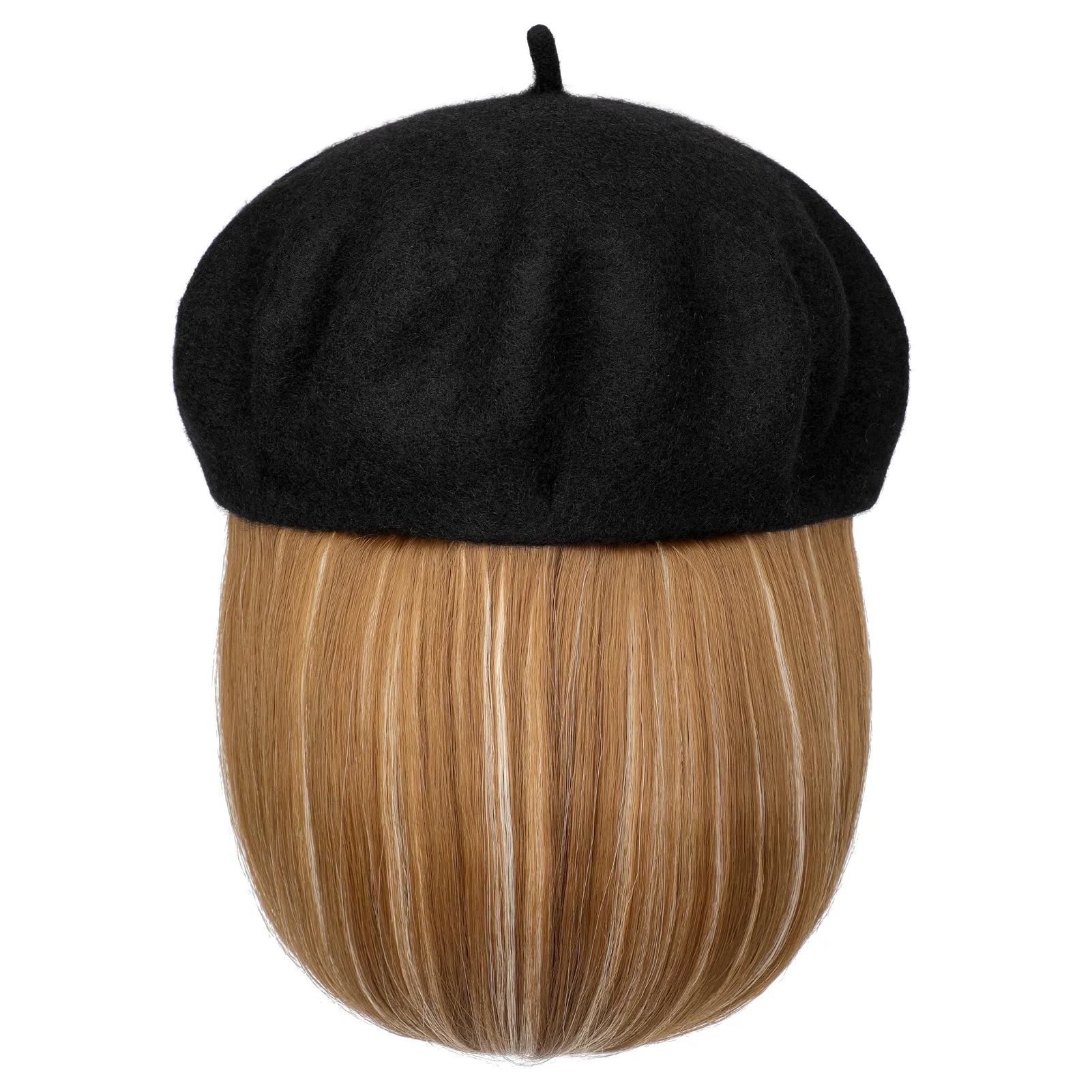 Wigyy Bob Hat Wig 9.5 Inch Straight Short Synthetic Bobo wigs Hat with hair Natural balck French Wool Artist Attached