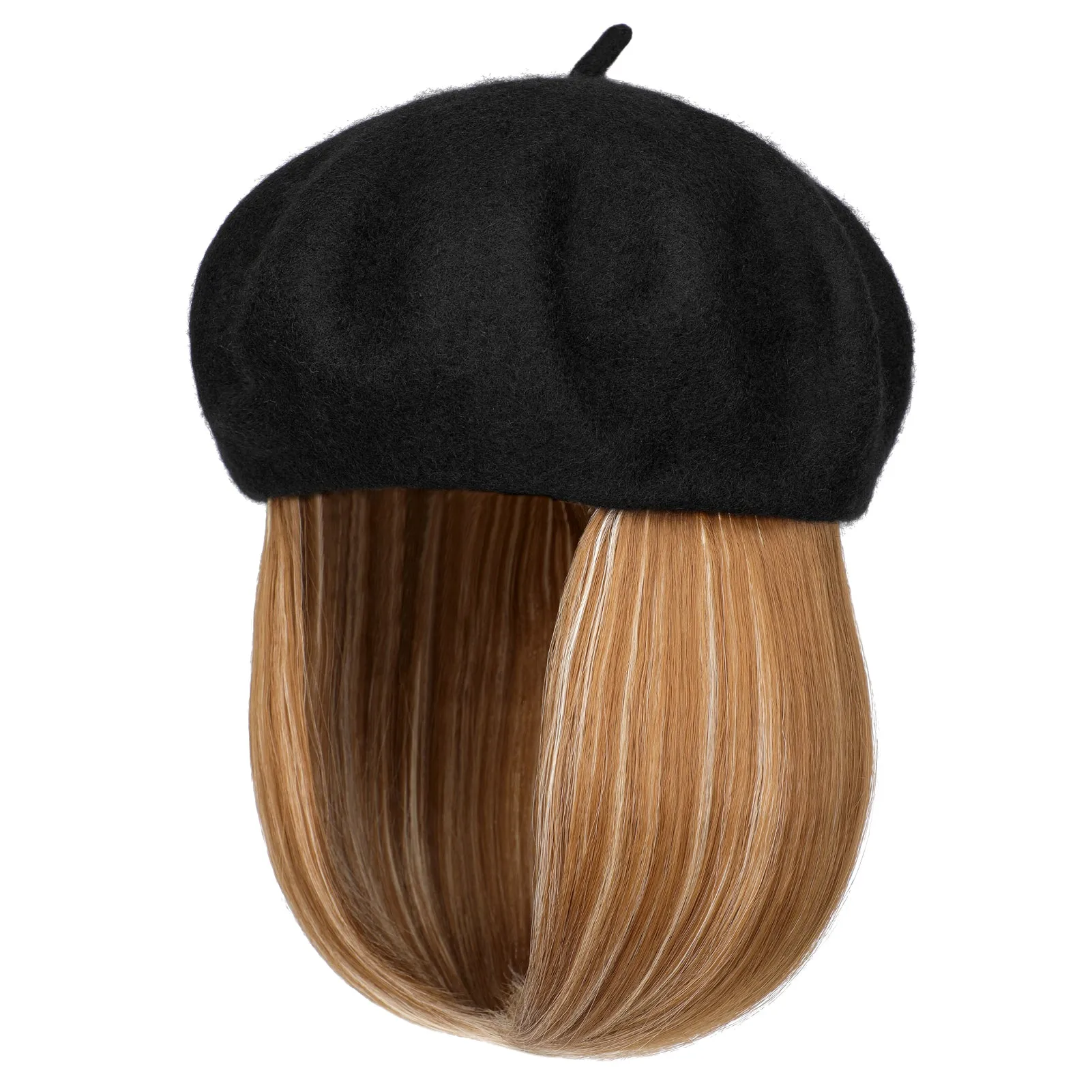 Wigyy Bob Hat Wig 9.5 Inch Straight Short Synthetic Bobo wigs Hat with hair Natural balck French Wool Artist Attached