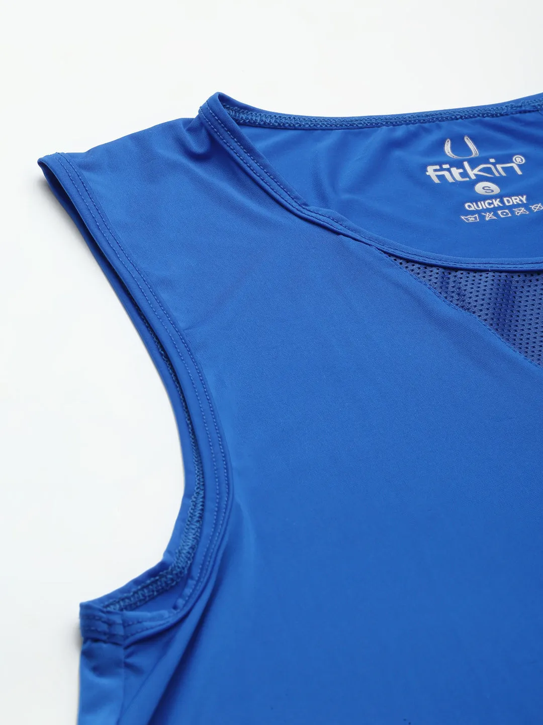 Women's Blue Solid Loose Fit Mesh Inserts A-Line Top Engineered with Quick Dry Technology