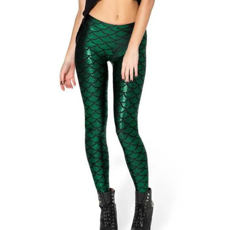 Women's Mermaid Leggings Fish Scale Print Push Up Stretch Shiny Leggings Streetwear Pants