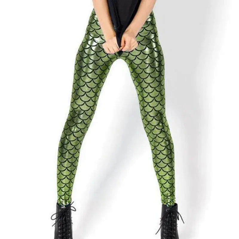 Women's Mermaid Leggings Fish Scale Print Push Up Stretch Shiny Leggings Streetwear Pants