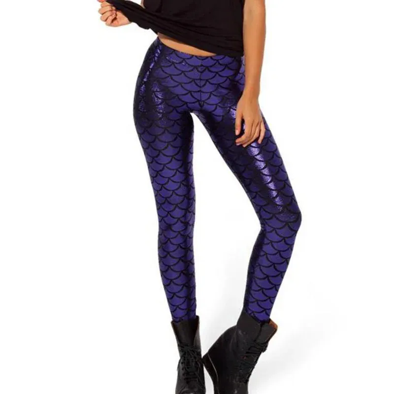 Women's Mermaid Leggings Fish Scale Print Push Up Stretch Shiny Leggings Streetwear Pants