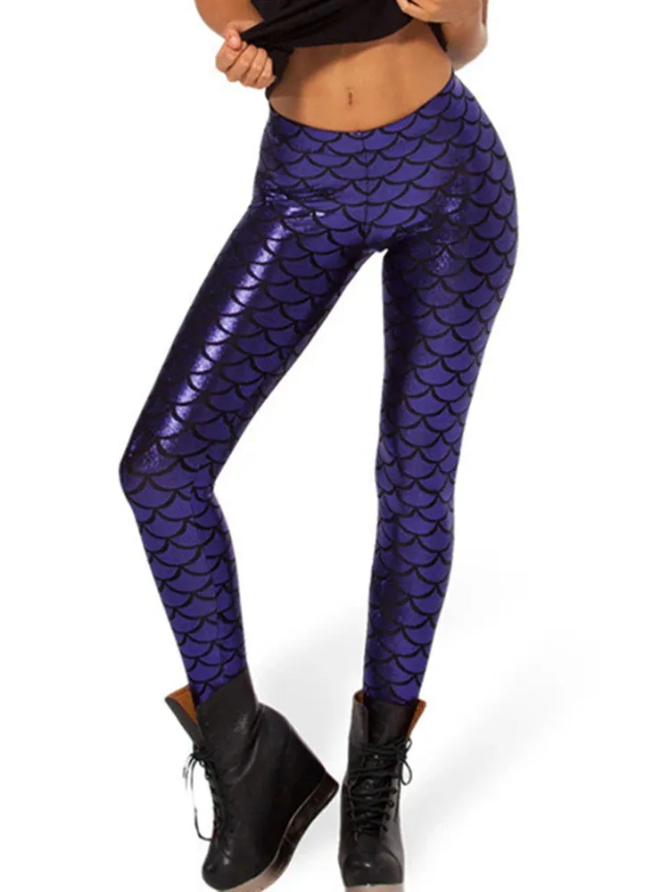 Women's Mermaid Leggings Fish Scale Print Push Up Stretch Shiny Leggings Streetwear Pants