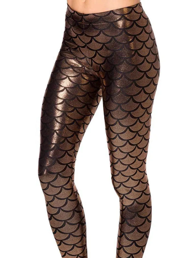 Women's Mermaid Leggings Fish Scale Print Push Up Stretch Shiny Leggings Streetwear Pants