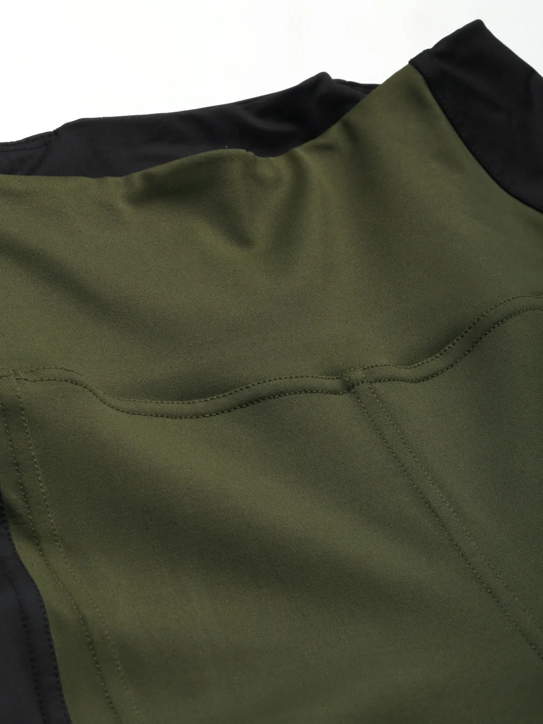 Women's Olive Green & Black Solid Rapid Dry Training Tights with Side Taping Detail