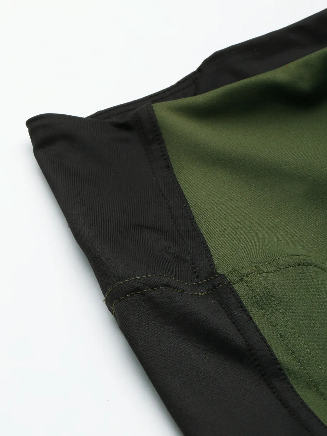 Women's Olive Green & Black Solid Rapid Dry Training Tights with Side Taping Detail