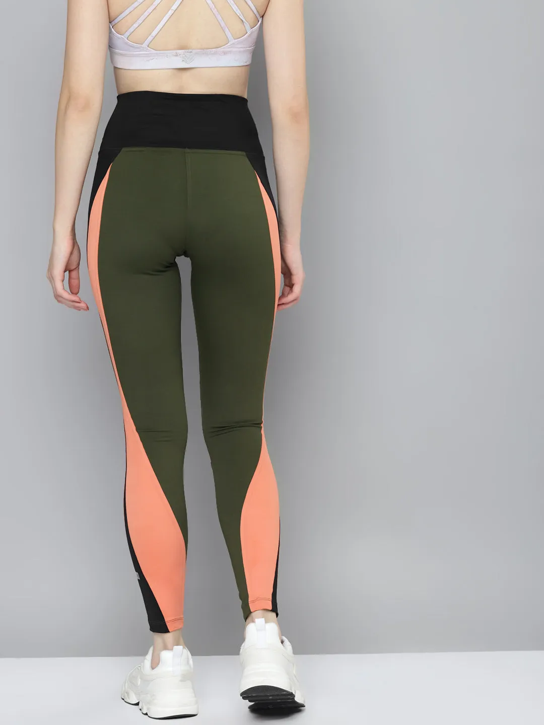 Women's Olive Green & Black Solid Rapid Dry Training Tights with Side Taping Detail