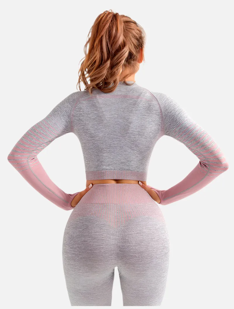Women's Ombre Long Sleeve High Waisted Yoga Set