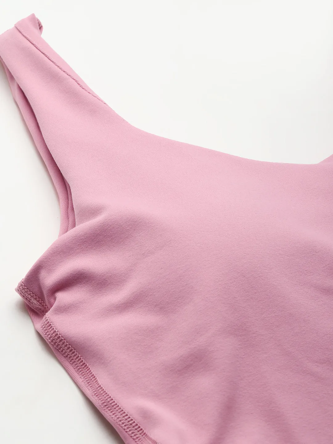 Women's Pink Solid Slim Fit Inbuilt Sports Bra Quick Dry T-shirt