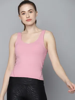 Women's Pink Solid Slim Fit Inbuilt Sports Bra Quick Dry T-shirt