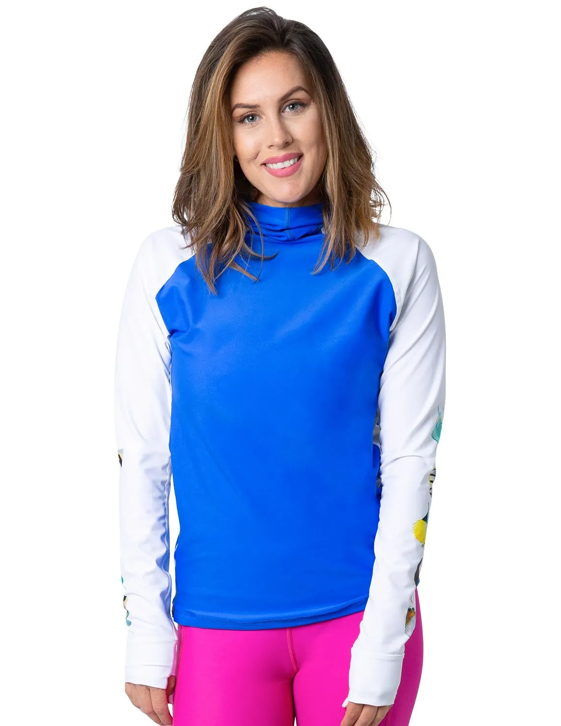 Women's Snorkel Hoodie Rash Guard - Hawaii Fish ID - Royal