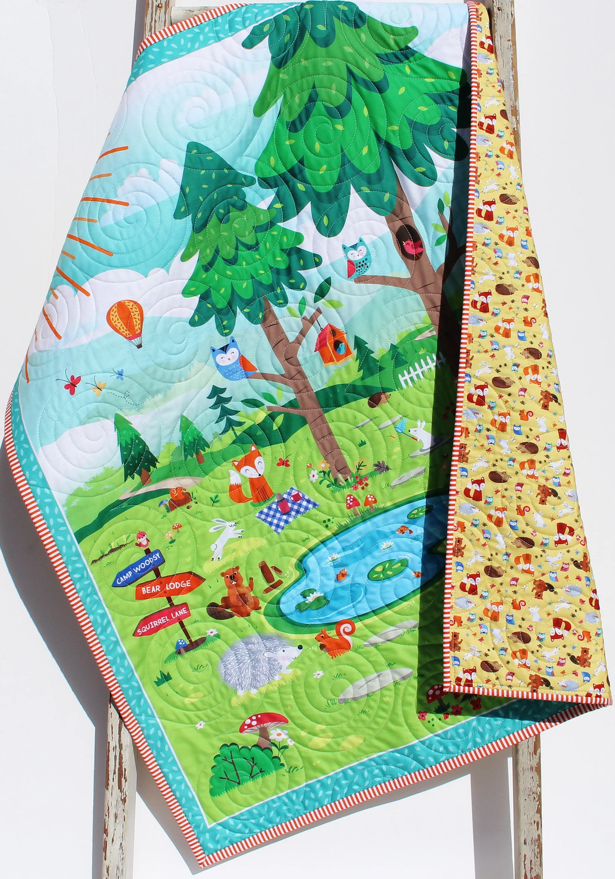 Woodland Quilt Kit, Forest Animals Panel, Camping Nursery Crib Sewing Blanket Bear Quilting DIY Project Simple Quick Easy Woods Outdoor
