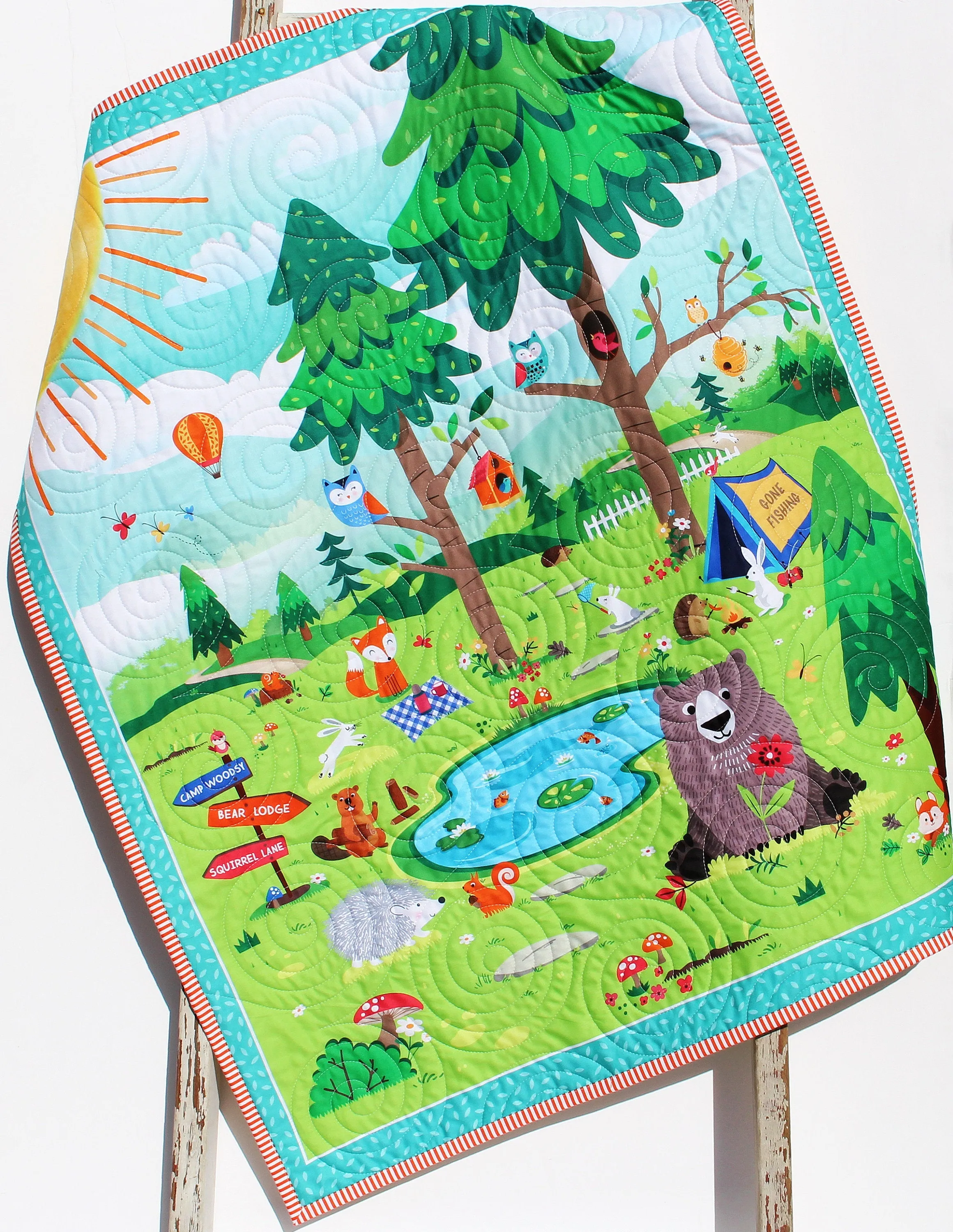 Woodland Quilt Kit, Forest Animals Panel, Camping Nursery Crib Sewing Blanket Bear Quilting DIY Project Simple Quick Easy Woods Outdoor