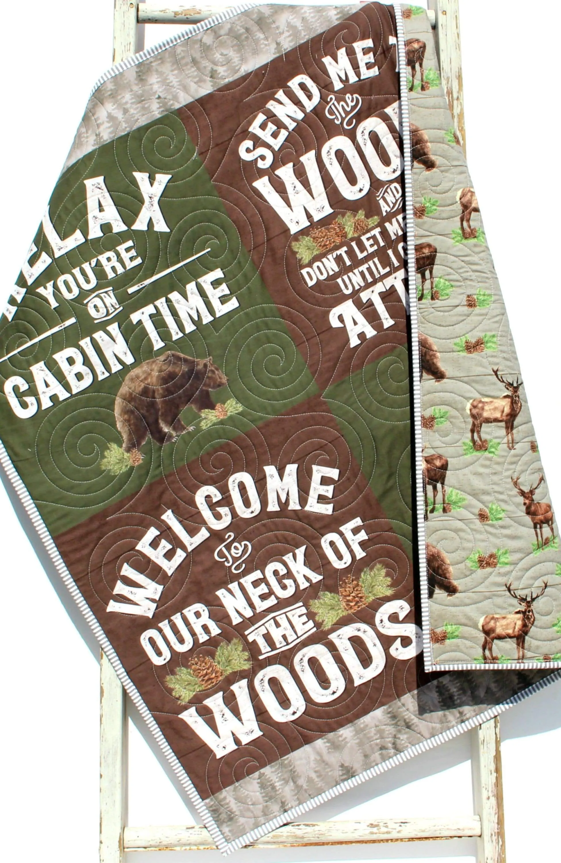 Woodland Quilt Kit, Forest Animals Panel, Nursery Crib Sewing Blanket, Elk Bear Quilting DIY Project Simple Quick Easy Woods Outdoor