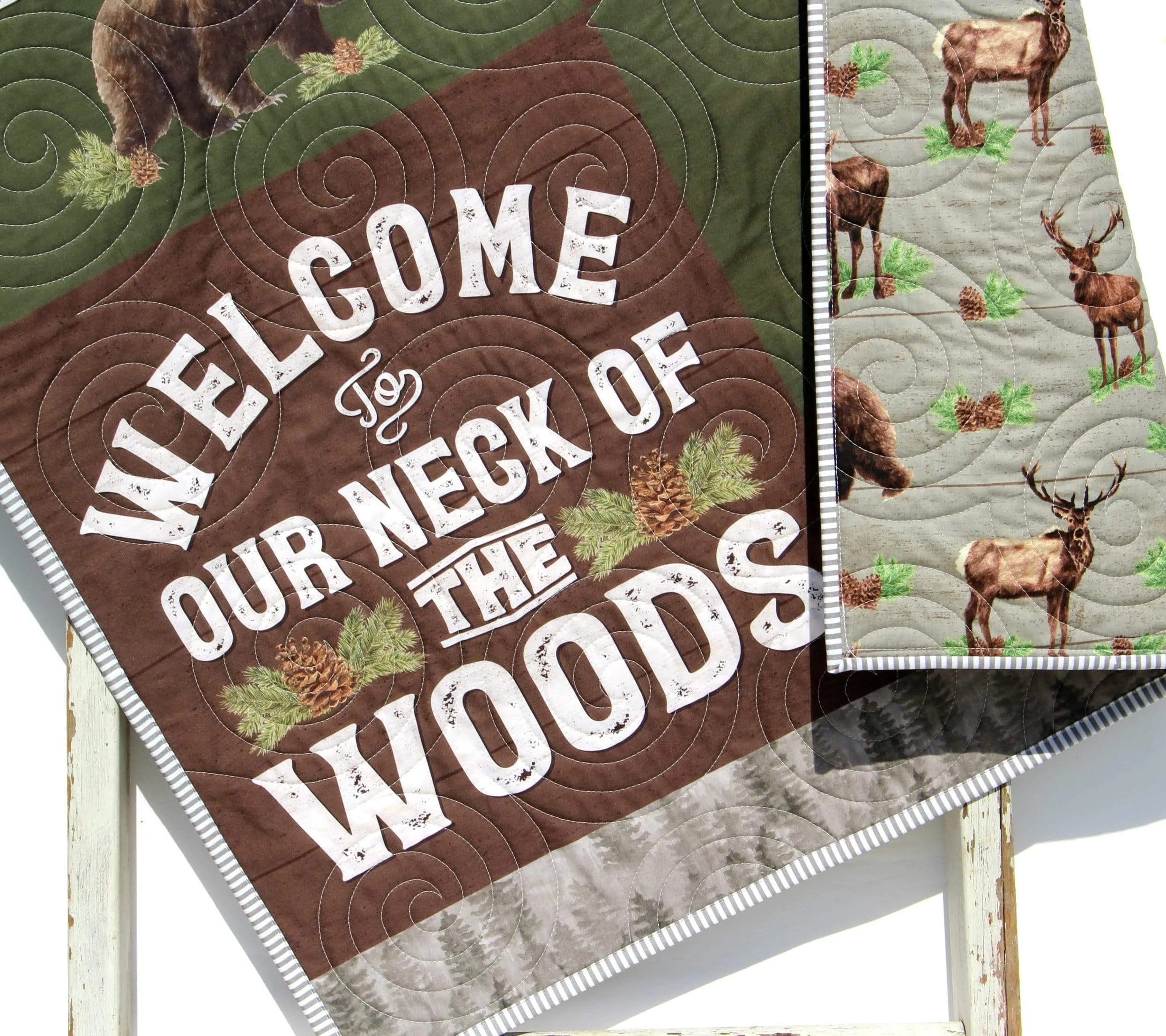 Woodland Quilt Kit, Forest Animals Panel, Nursery Crib Sewing Blanket, Elk Bear Quilting DIY Project Simple Quick Easy Woods Outdoor