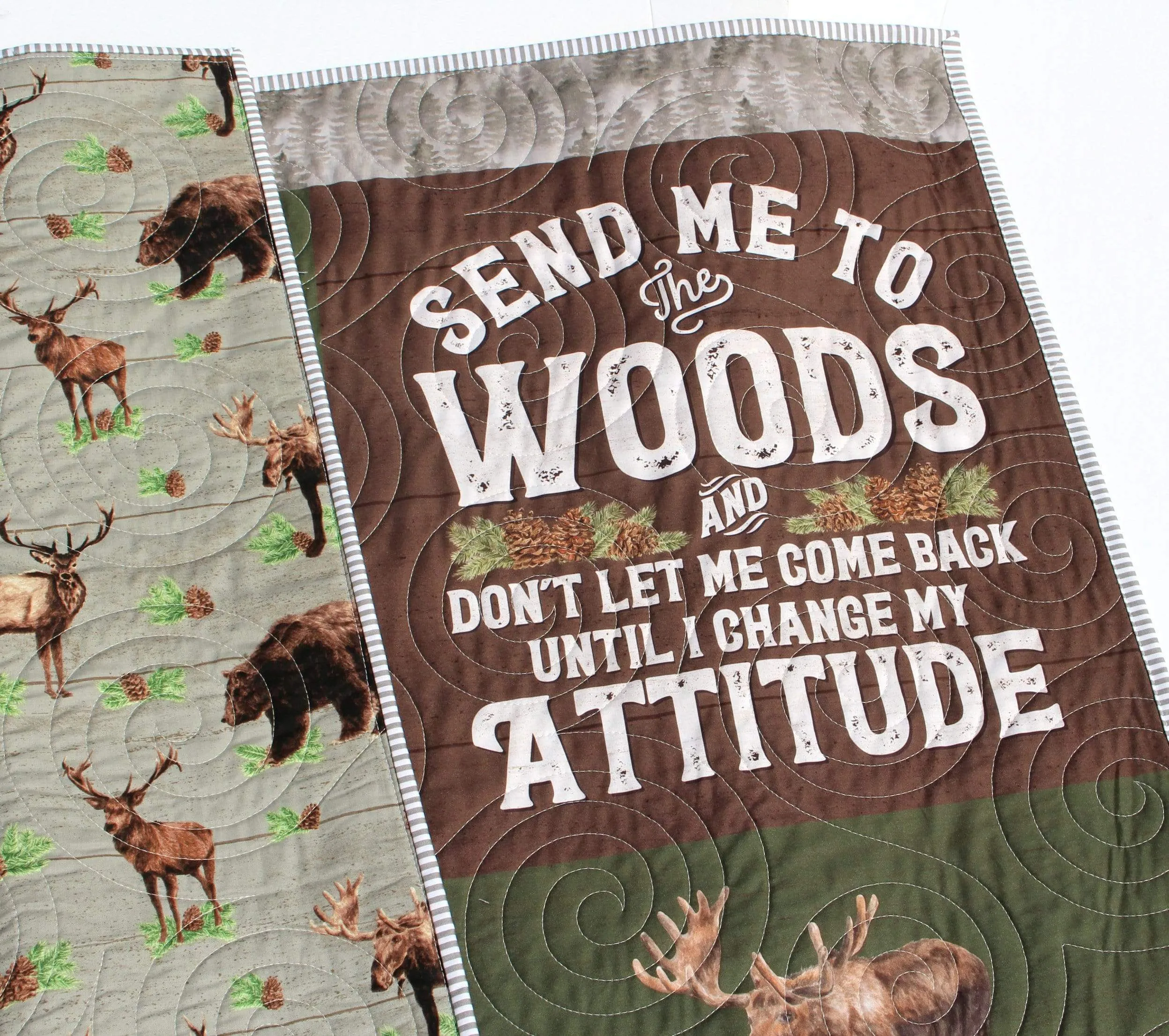 Woodland Quilt Kit, Forest Animals Panel, Nursery Crib Sewing Blanket, Elk Bear Quilting DIY Project Simple Quick Easy Woods Outdoor
